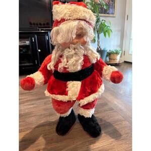 Vintage Christmas Smiling Rubber Face Santa Claus 28” Stuffed Plush Figure